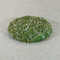 Luxuriant Greenery Carved Jade & Silver Gilt Brooch