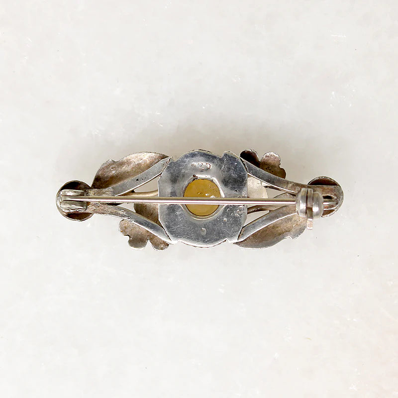 Golden Citrine in Romantic Sterling Brooch