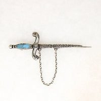 Rakish Enameled Silver Sword Jabot Pin