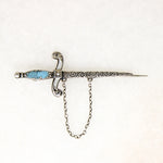 Rakish Enameled Silver Sword Jabot Pin