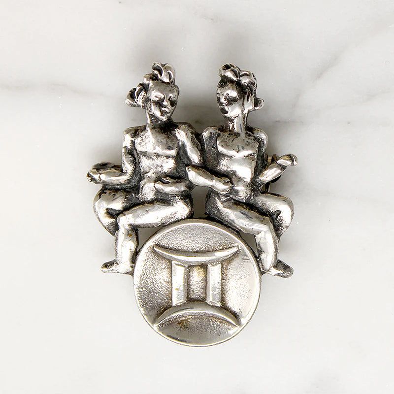 Gemini Zodiac Brooch in 830 Silver