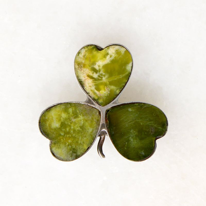 Luck of the Irish Connemara Marble Shamrock Brooch