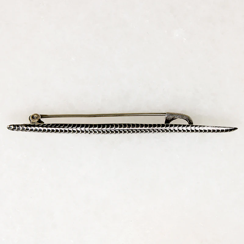 Niello Enamel & Silver Patterned Bar Pin