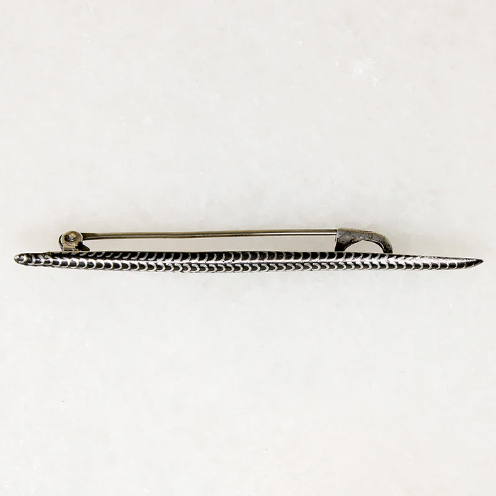 Niello Enamel & Silver Patterned Bar Pin