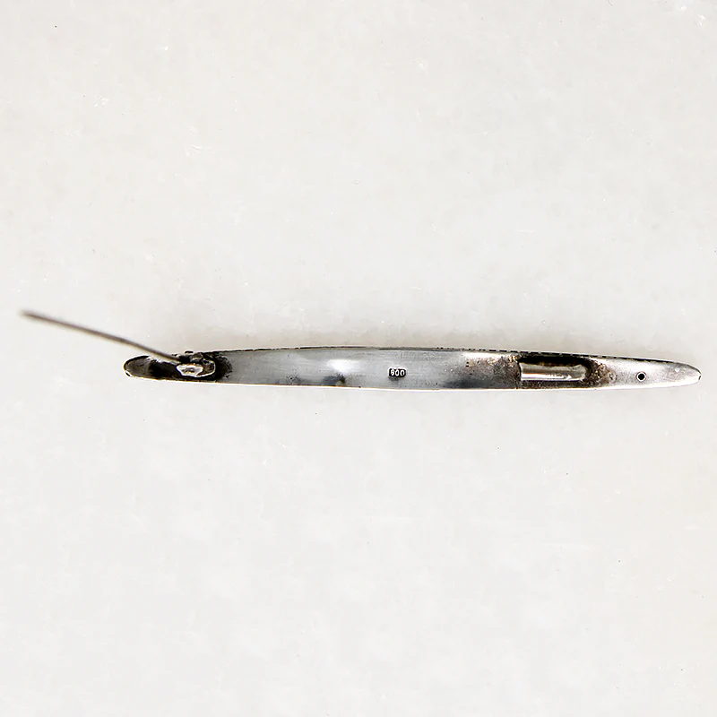 Niello Enamel & Silver Patterned Bar Pin