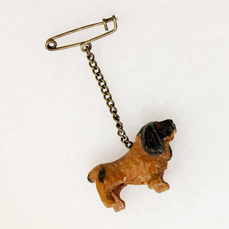 Carved & Painted Wood Spaniel Pin