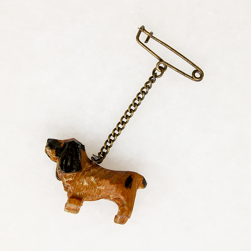 Carved & Painted Wood Spaniel Pin
