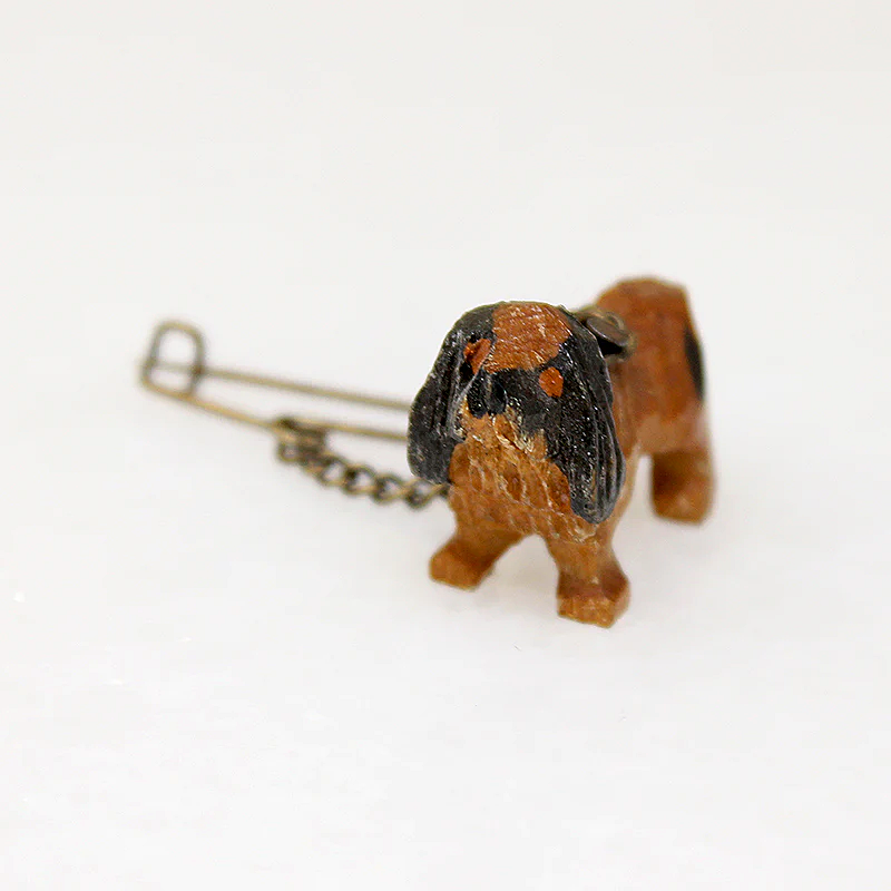 Carved & Painted Wood Spaniel Pin