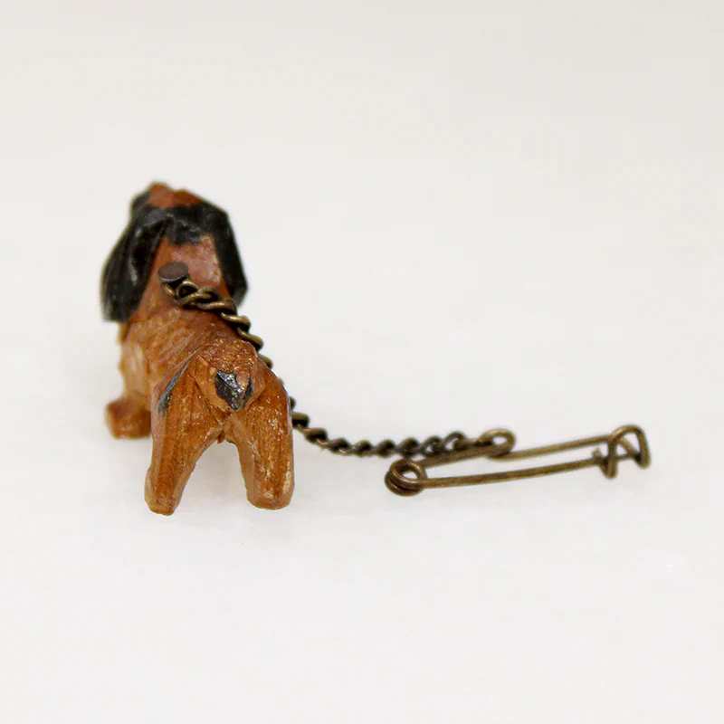 Carved & Painted Wood Spaniel Pin