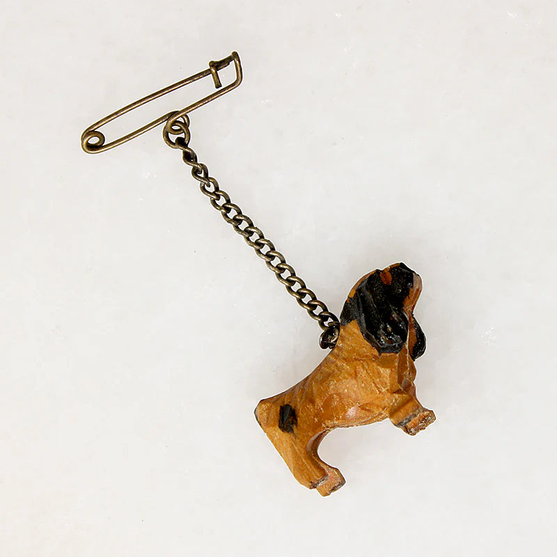 Cute Wooden Spaniel Mascot on Pin