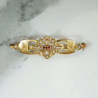 Charming Victorian Gold Brooch with Garnets & Pearls