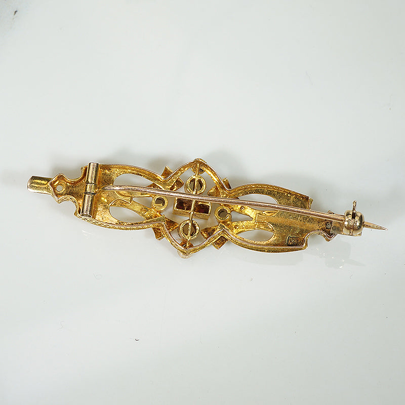 Charming Victorian Gold Brooch with Garnets & Pearls