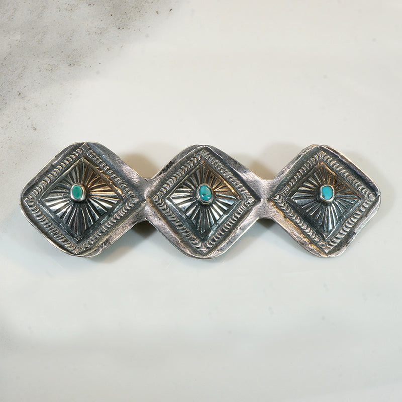 Three Conchos Coin Silver & Turquoise Brooch