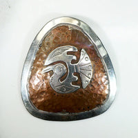 Dramatic Copper & Sterling Bird Brooch