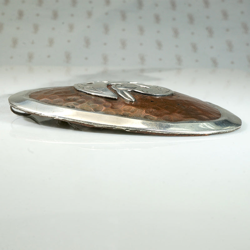 Dramatic Copper & Sterling Bird Brooch