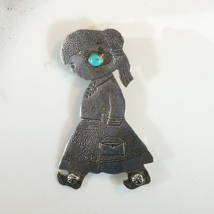 Charming Engraved Coin Silver Girl Brooch 