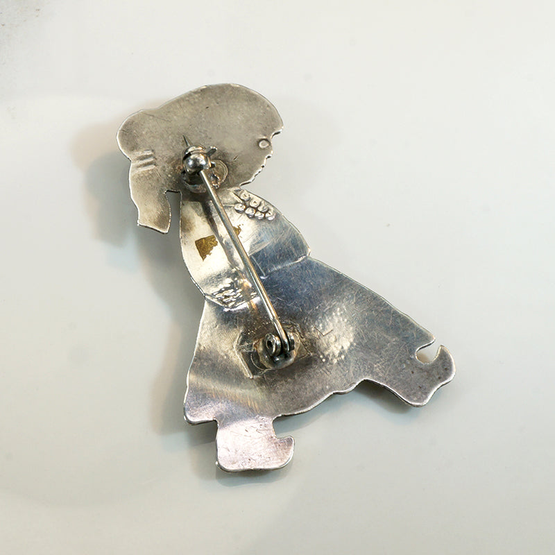 Charming Engraved Coin Silver Girl Brooch 