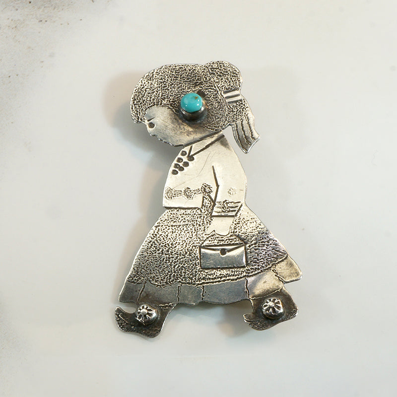 Charming Engraved Coin Silver Girl Brooch 