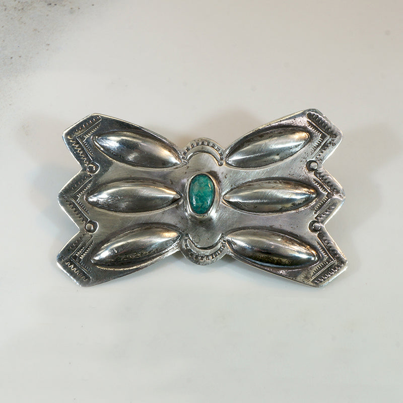 Stylized Butterfly Brooch in Silver & Turquoise