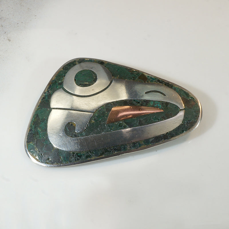 Dynamic Parrot Sterling Copper & Turquoise Brooch
