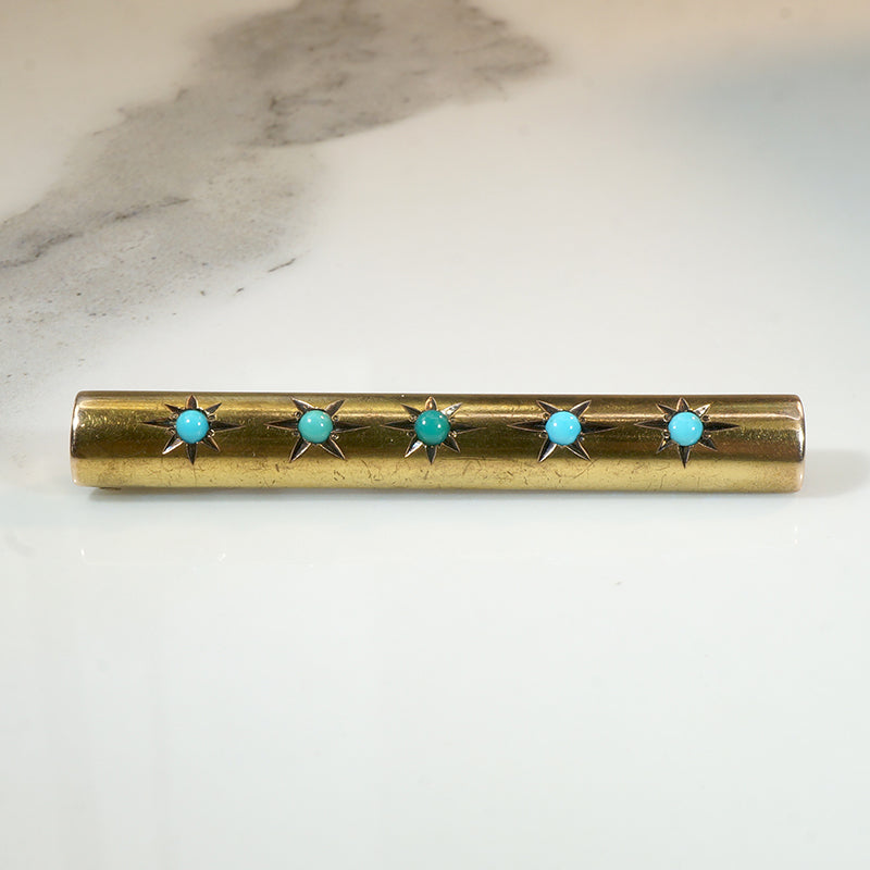 Star-Set Turquoise in Gold Bar Pin