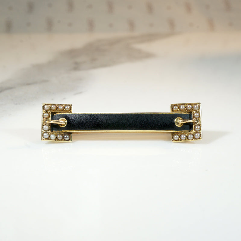 Trompe-l'œil Buckle Brooch in Enameled Gold & Pearls
