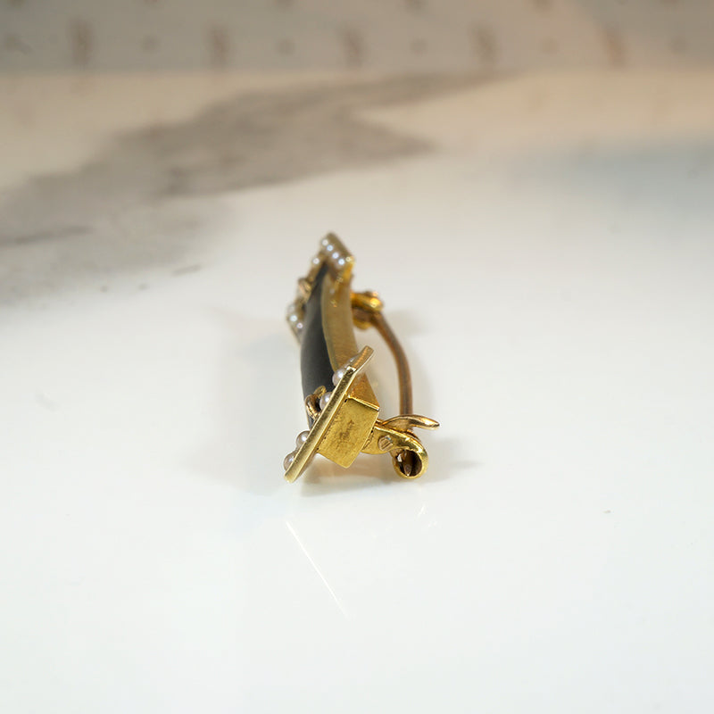 Trompe-l'œil Buckle Brooch in Enameled Gold & Pearls