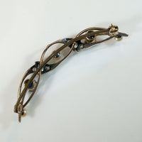 Sapphire & Pearl Spiral Crescent Moon Brooch