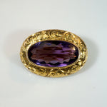 Decadent Amethyst in Engraved Gold Brooch