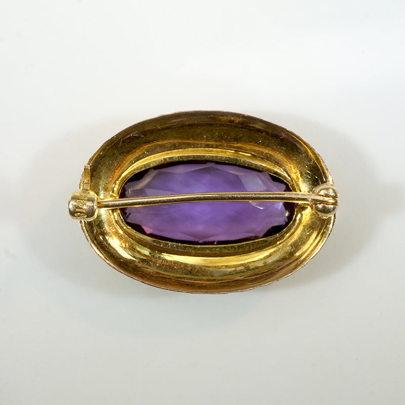 Decadent Amethyst in Engraved Gold Brooch