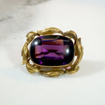 Opulent Buff Top Cut Amethyst in Foliate Gold Brooch