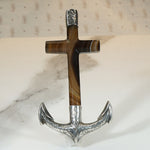 Agate & Engraved Sterling Sailor's Cross Brooch