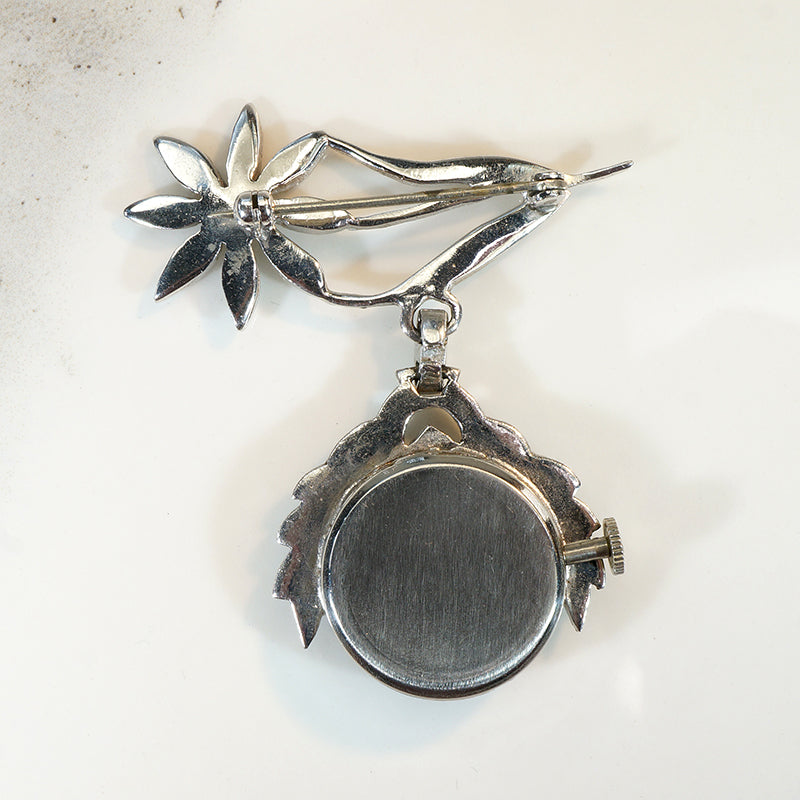 Sterling & Marcasite Flower Watch Brooch