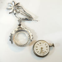 Sterling & Marcasite Flower Watch Brooch
