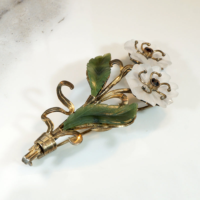 Superb Nosegay Brooch in Crystal, Jade & Garnet