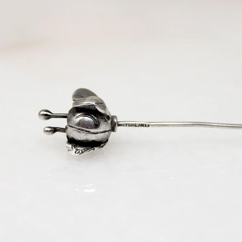 Sterling Silver Flower Bud Stick Pin