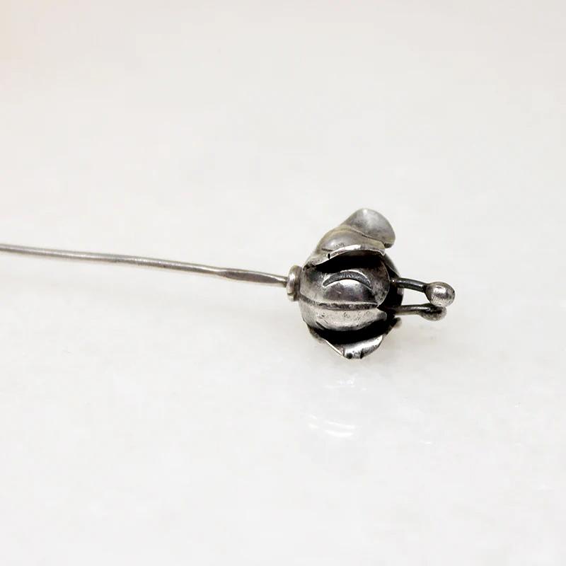 Sterling Silver Flower Bud Stick Pin