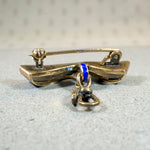 Gallant Blue Enameled Silver Gilt Ribbon Brooch with Hook