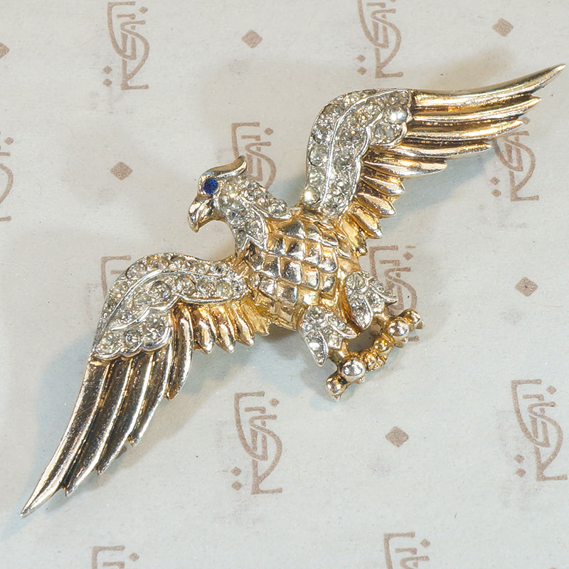 Majestic Sterling & Rhinestone Eagle Brooch by Trifari