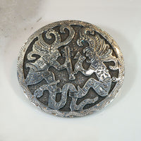 Fierce Aztec Warrior & Serpent Sterling Brooch