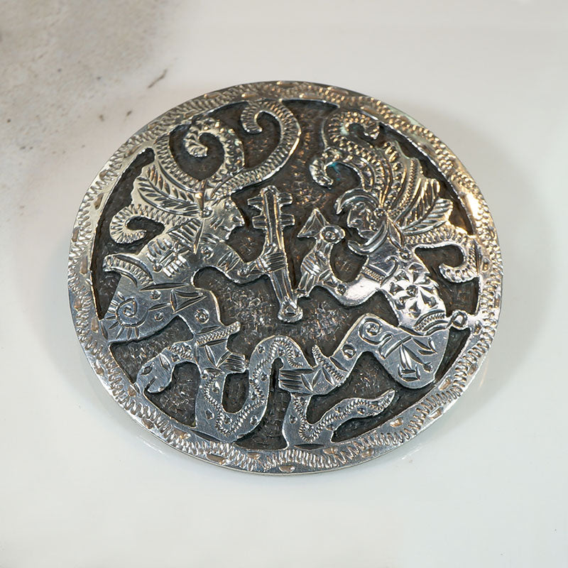 Fierce Aztec Warrior & Serpent Sterling Brooch