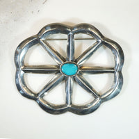 Rayed Coin Silver & Turquoise Brooch