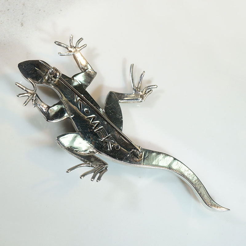 Lively Lizard Silver & Stone Inlay Brooch by D. Romero