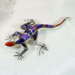 Lively Lizard Silver & Stone Inlay Brooch by D. Romero