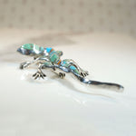 Wriggly Lizard Silver & Stone Inlay Brooch by D. Romero