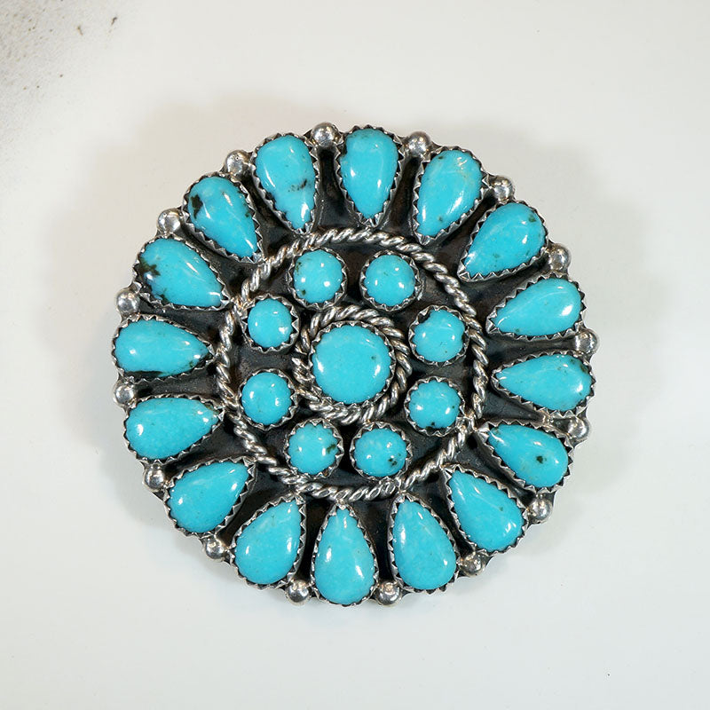 Sleeping Beauty Turquoise Zuni Flower Brooch