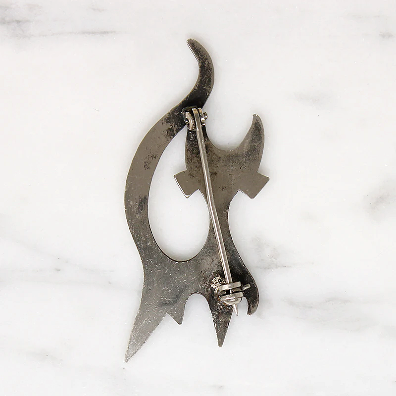 Spooky Sterling Silver Cat Brooch
