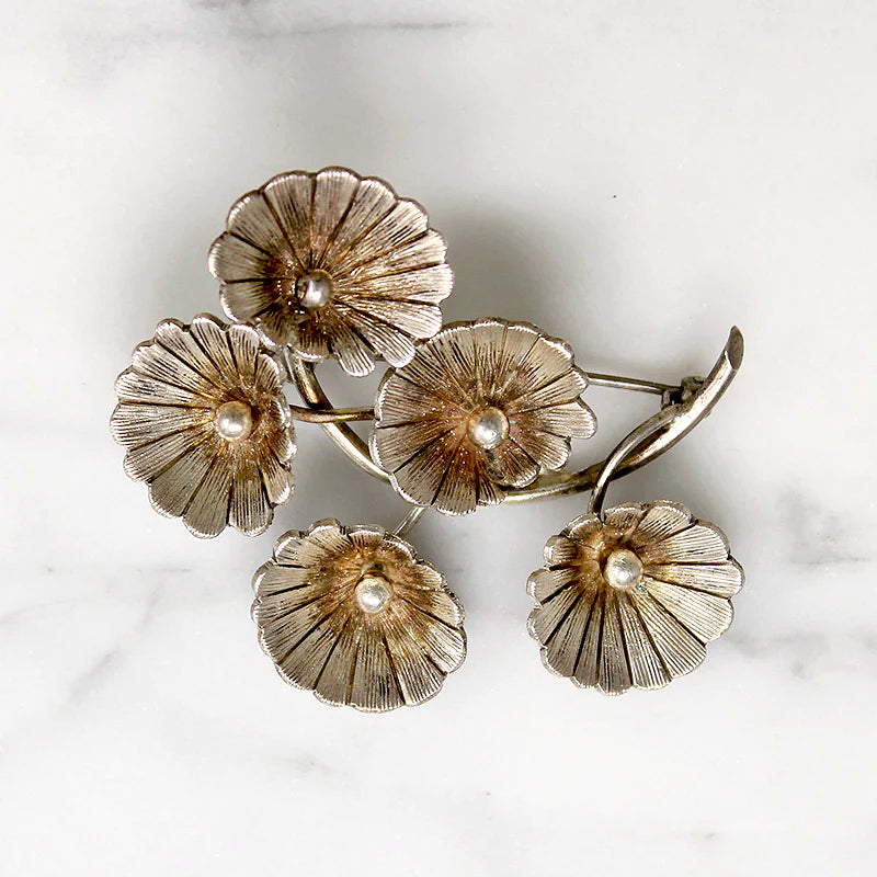 Jaunty Sprig of Flowers Brooch Signed Janna