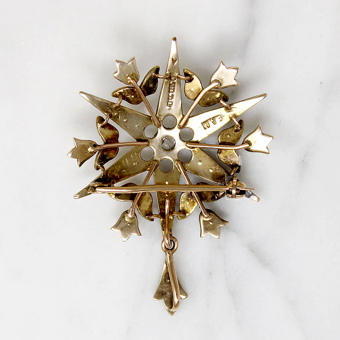 Stars & Tulips Brooch with Pearls & Old Mine Cut Diamond