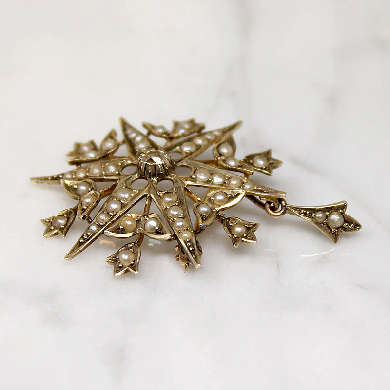 Stars & Tulips Brooch with Diamonds & Pearls